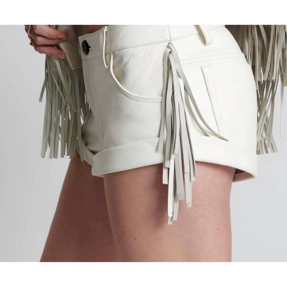 NEW ONE TEASPOON chaos walking fringed leather bandit shorts in white - Picture 5 of 6